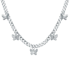 Silver-Plated Curb Chain Butterfly Station Choker Necklace