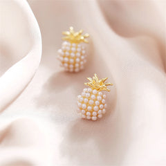 Pearl & 18K Gold-Plated Pineapple Stud Earrings