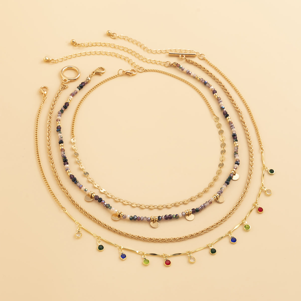 Multicolor Cubic Zirconia and Acrylic 18K Gold-Plated Toggle Necklace Set, jewelry gift sets for women, styled look