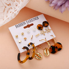 Pearl & Acrylic 18K Gold-Plated Starfish Stud Earrings Set