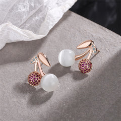 Cubic Zirconia & Cats Eye 18K Rose Gold-Plated Cherry Stud Earring