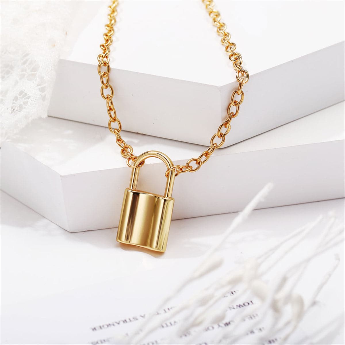 18K Gold-Plated Lock Pendant Necklace