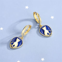 Blue Enamel & 18K Gold-Plated Cat Drop Earrings
