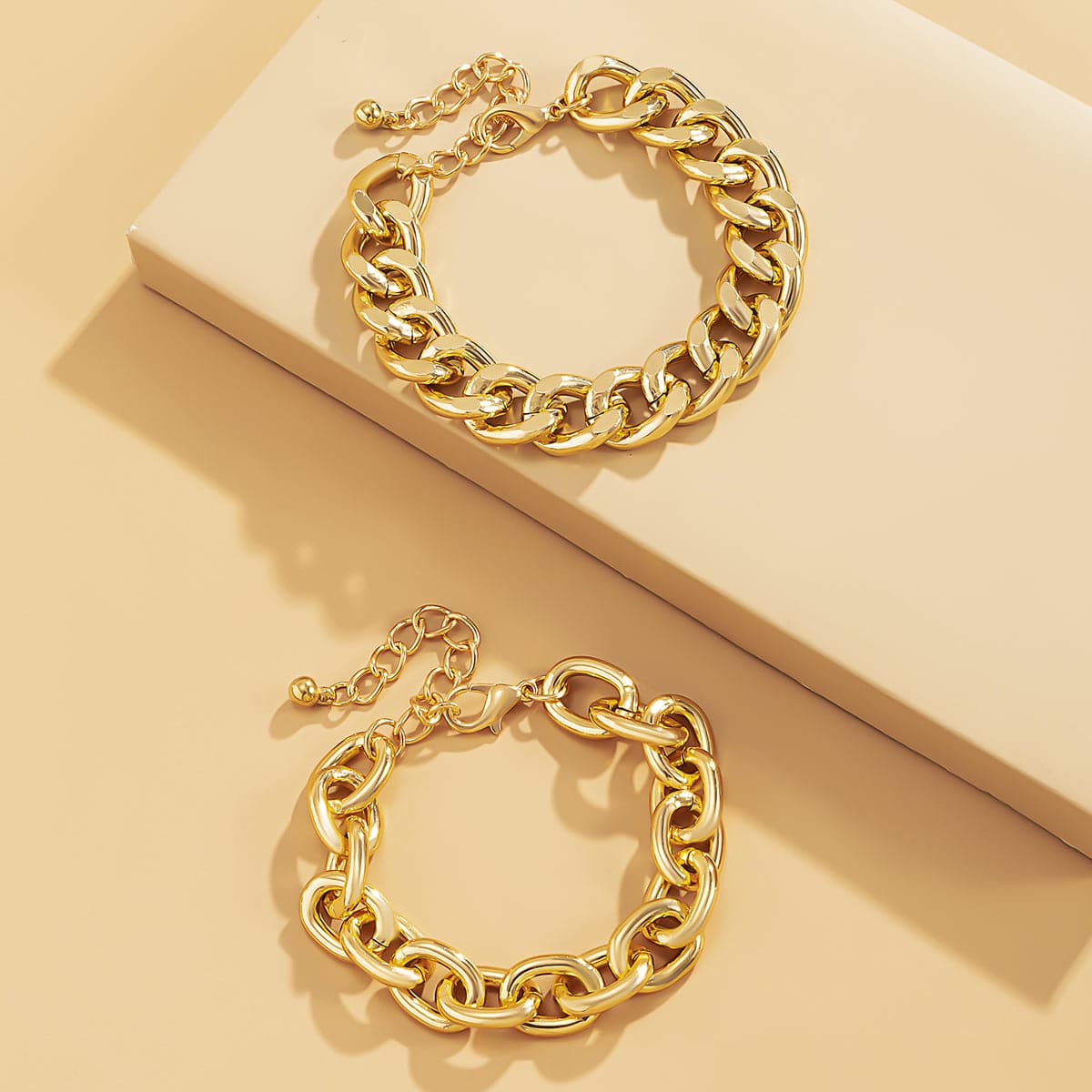 18K Gold-Plated Curb Chain Bracelet Set, jewelry gift sets for women, dainty minimalist design, styled look