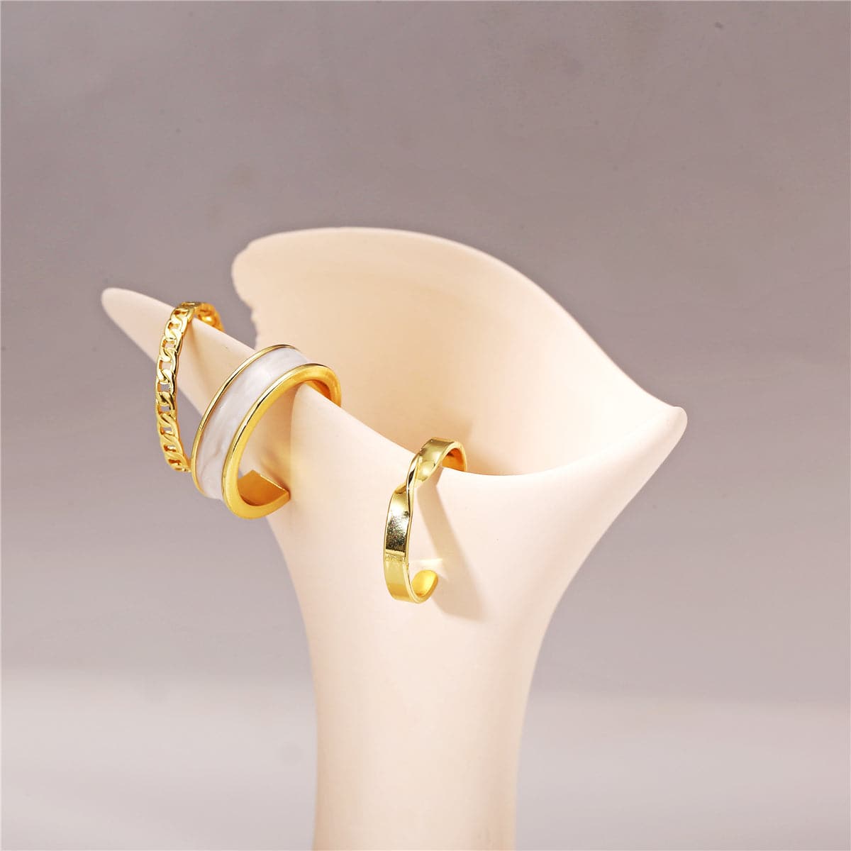 Enamel & 18K Gold-Plated Open Ring Set