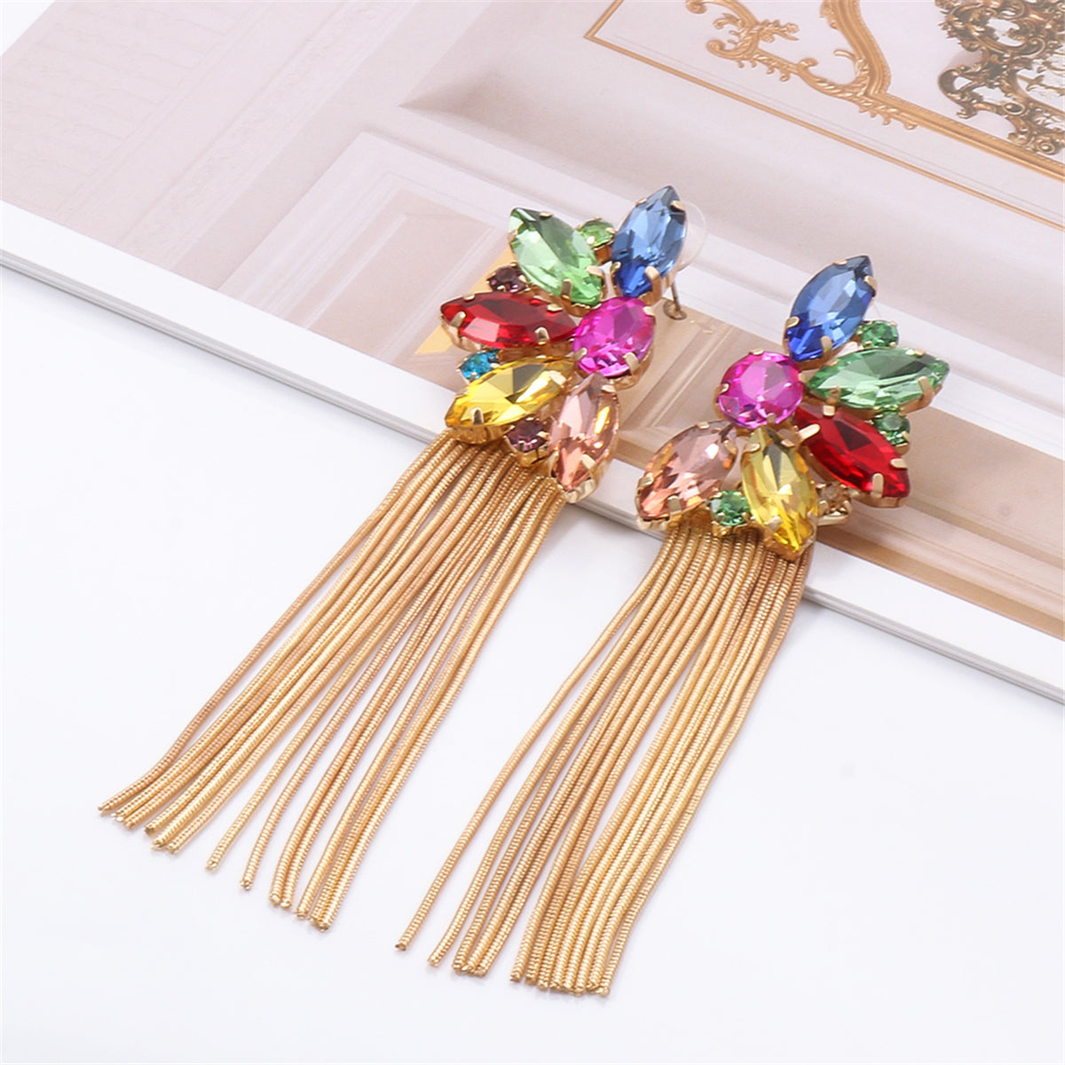 Multicolor Crystal & Cubic Zirconia 18K Gold-Plated Botany Tassel Drop Earrings