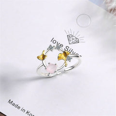 Cubic Zirconia & Catseye Ginkgo Leaf Open Ring