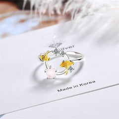 Cubic Zirconia & Catseye Ginkgo Leaf Open Ring