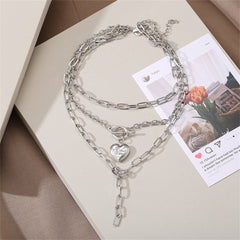 Silver-Plated Heart Toggle Layered Lariat Necklace
