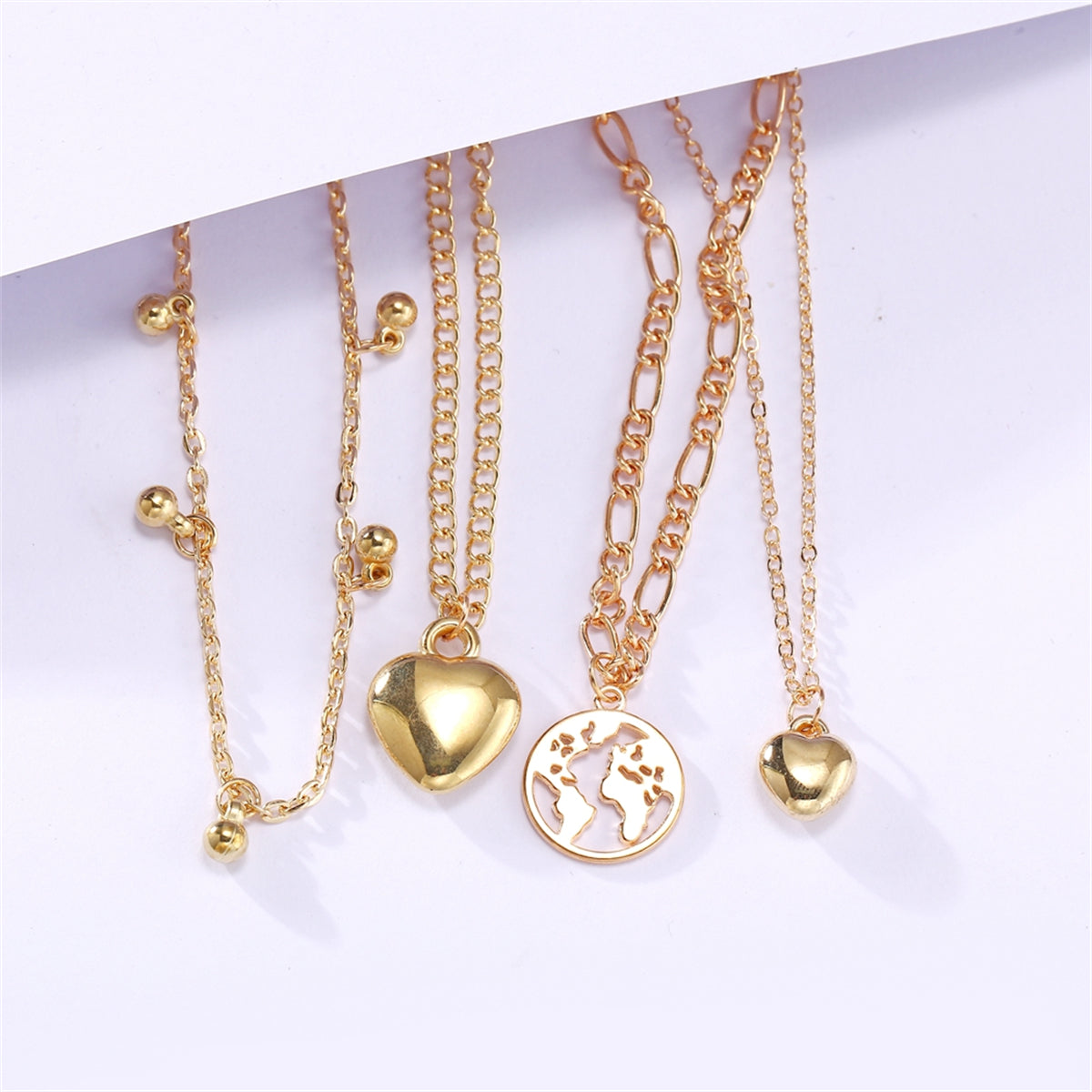 18K Gold-Plated Heart Map Layered Pendant Necklace
