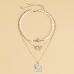 Pearl & Silver Plated Butterfly Card Necklace Set