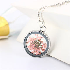 Silver-Plated & Pink Baby'S-Breath Necklace