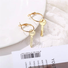 Beautifully crafted 18K gold-plated 'Love' key drop earrings, ideal for expressing your affection in style.