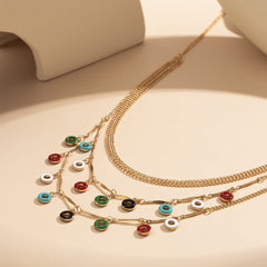 Blue & White Enamel 18K Gold-Plated Donut Layered Leg Chain