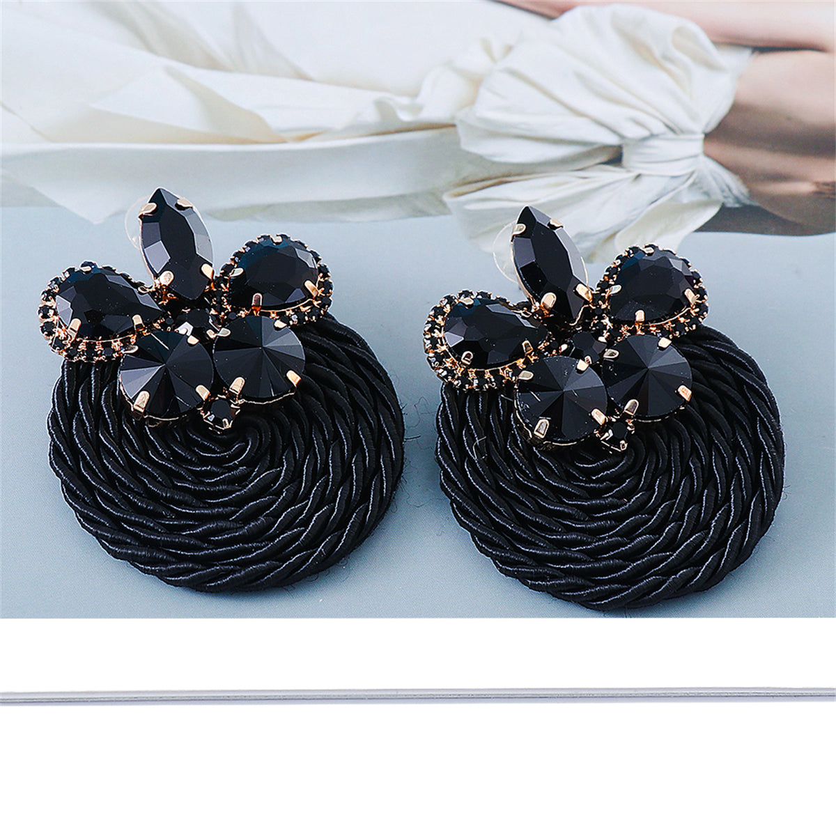 Black Crystal and Cubic Zirconia Butterfly Drop Earrings, drop earrings for women, botanical inspired, lifestyle look