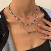 Multicolor Howlite & 18K Gold-Plated 'Muscle' Heart Necklace Set