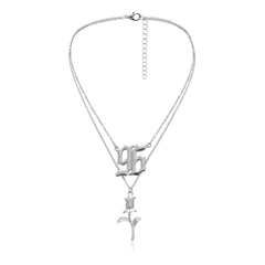 Silver-Plated Rose '96' Layered Pendant Necklace