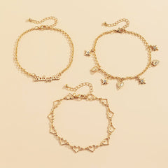 Cubic Zirconia & 18K Gold-Plated Open Heart Star Anklet Set