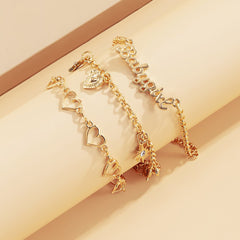 Cubic Zirconia & 18K Gold-Plated Open Heart Star Anklet Set