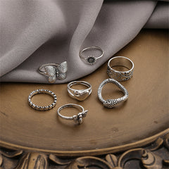 Silver-Plated Snake Bee Flower Ring Set