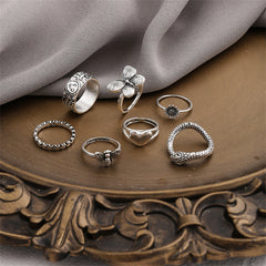 Silver-Plated Snake Bee Flower Ring Set
