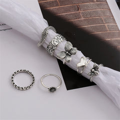 Silver-Plated Snake Bee Flower Ring Set