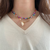 Mulitcolor Howlite & Shell Pendant Necklace