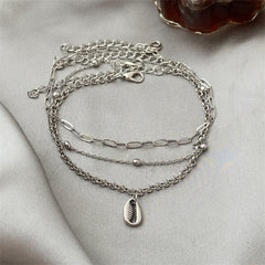 Silver-Plated Shell Charm Anklet Set