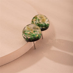 Yellow & Silver-Plated Flower Ball Stud Earrings