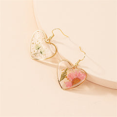Pressed Flower & 18K Gold-Plated Heart Drop Earrings