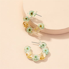 Pressed Flower & Silver-Plated Flower Huggie Earrings