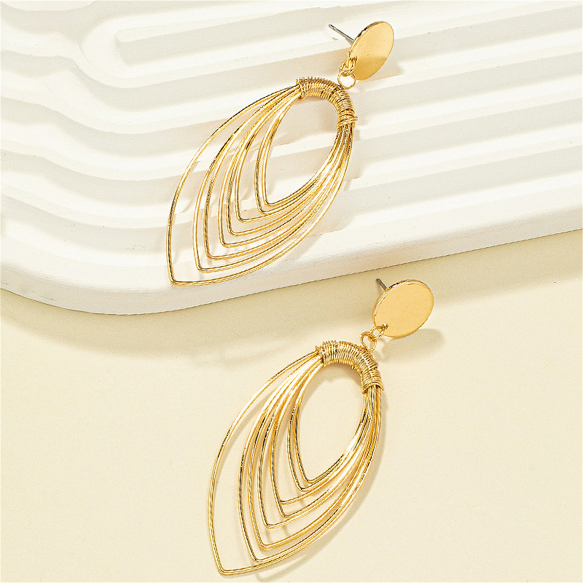 18K Gold-Plated Stacked Oval Drop Earrings, gold drop earrings for women, botanical inspired, styled look