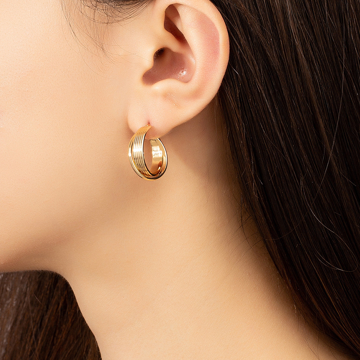 18K Gold-Plated Stripe Huggie Earrings