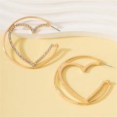 Cubic Zirconia & 18K Gold-Plated Heart Huggie Earrings