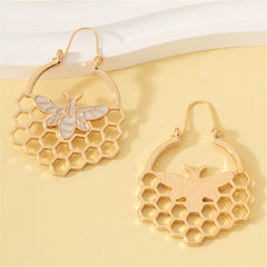 Stunning gold tone bee and honeycomb earrings, crafted in 18K gold plating, ideal for a stylish and unique accessory.