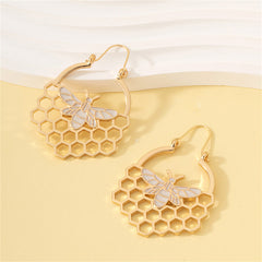 Chic bee and honeycomb earrings in gold tone, made with 18K gold plating, a delightful addition to your jewelry collection.