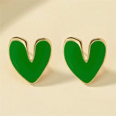 Green Enamel & 18K Gold-Plated Heart Stud Earrings