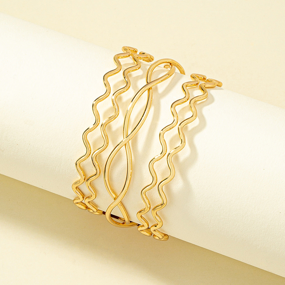 18K Gold-Plated Swivel Heartbeat Layered Cuff, gold bracelet for women, everyday style, lifestyle look