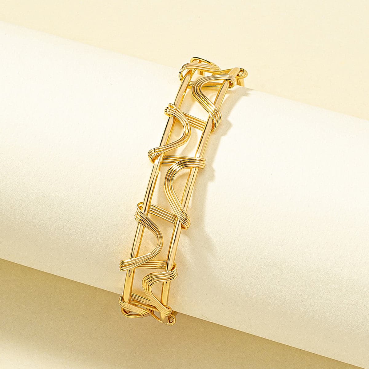 18K Gold-Plated Rattan Cuff, gold bracelet for women, everyday style, lifestyle look