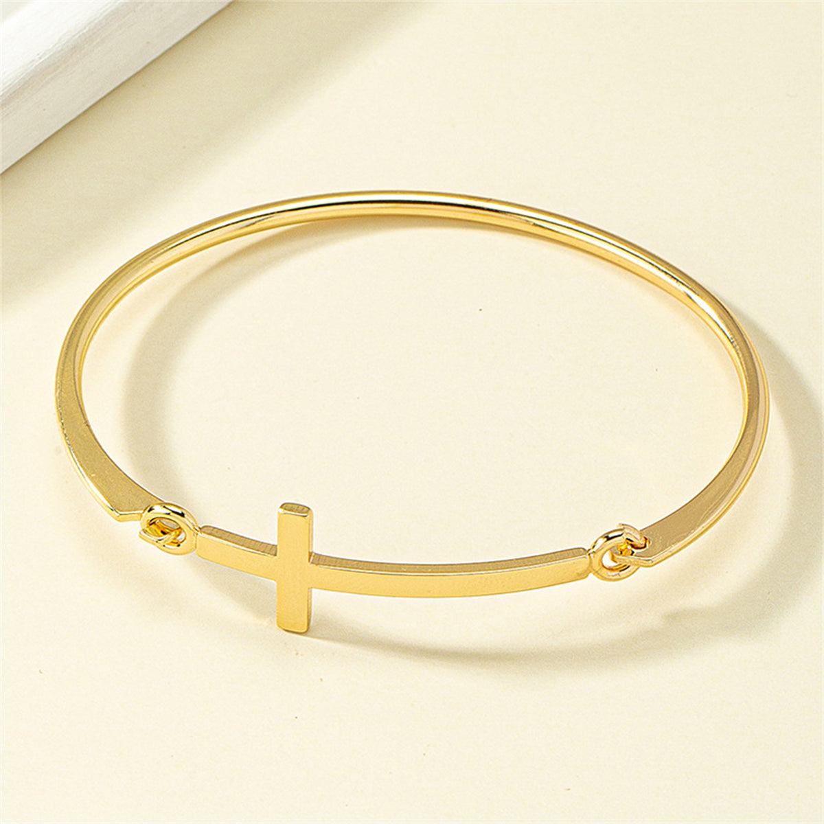 18K Gold-Plated Cross Bangle, gold bangle bracelet, vintage-inspired design, styled look