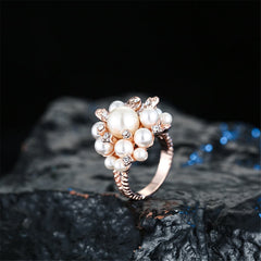 Cubic Zirconia & Pearl 18k Rose Gold-Plated Flower Ring