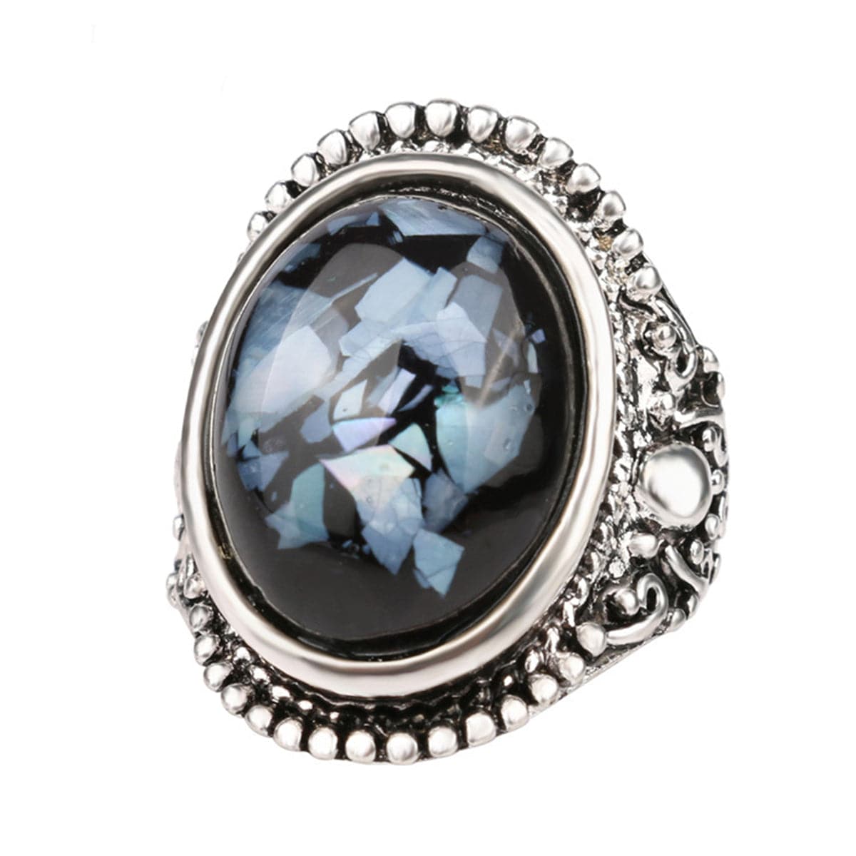 Blue & Silvertone Resin Oval Ring - streetregion