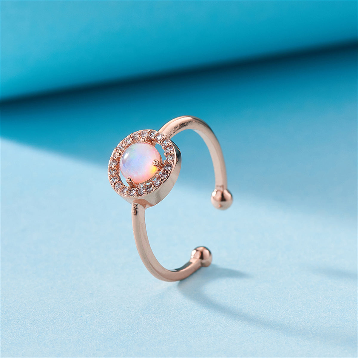 Opal and Cubic Zirconia 18K Rose Gold-Plated Hola Open Ring, rose gold statement rings for women, lifestyle look