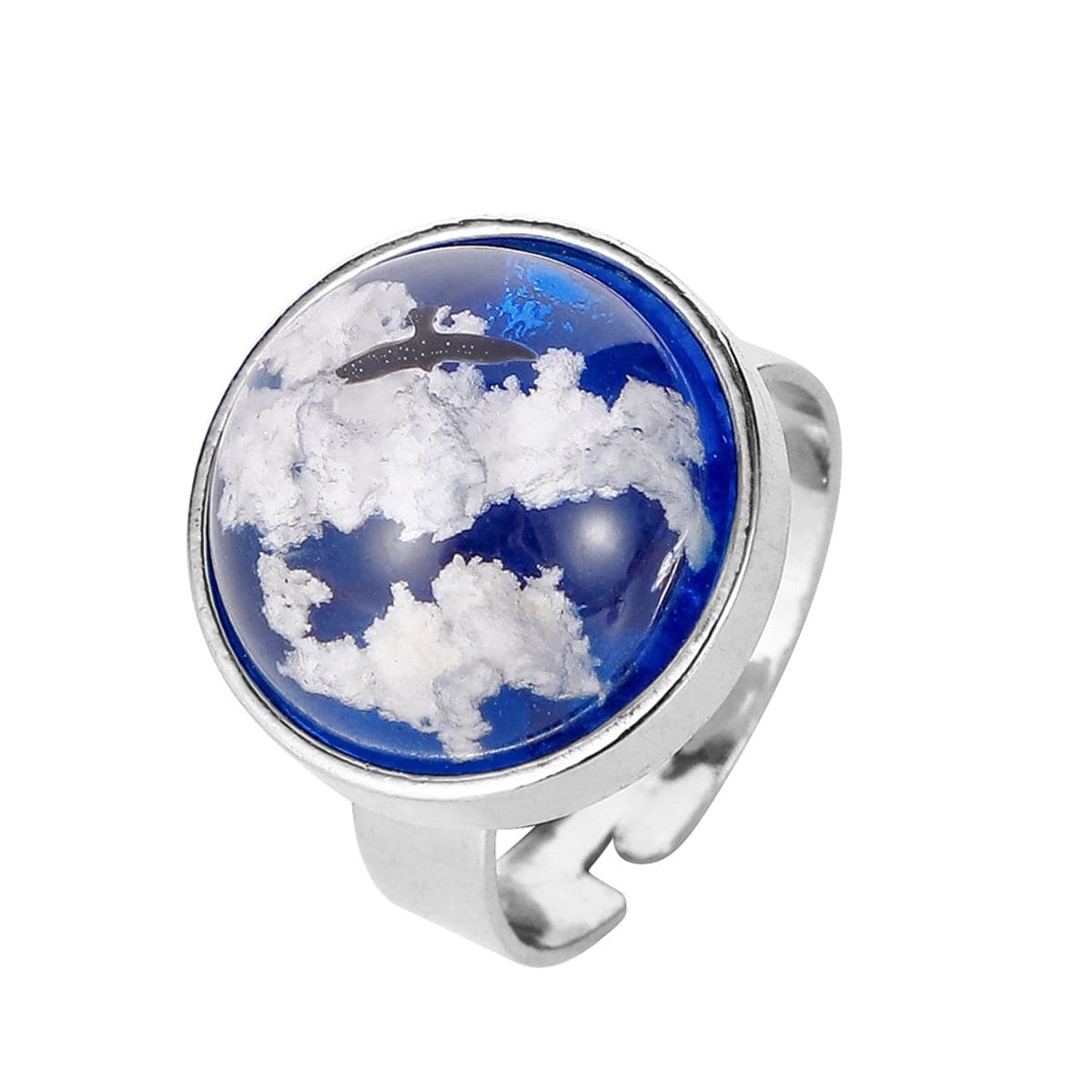 Resin Cloud Silver-Plated Round Adjustable Ring, silver statement rings for women, botanical inspired, side view