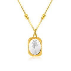 Two-Tone Lily Oval Pendant Necklace