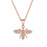 Cubic Zirconia & 18K Rose Gold-Plated Bee Pendant Necklace