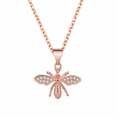 Cubic Zirconia & 18K Rose Gold-Plated Bee Pendant Necklace