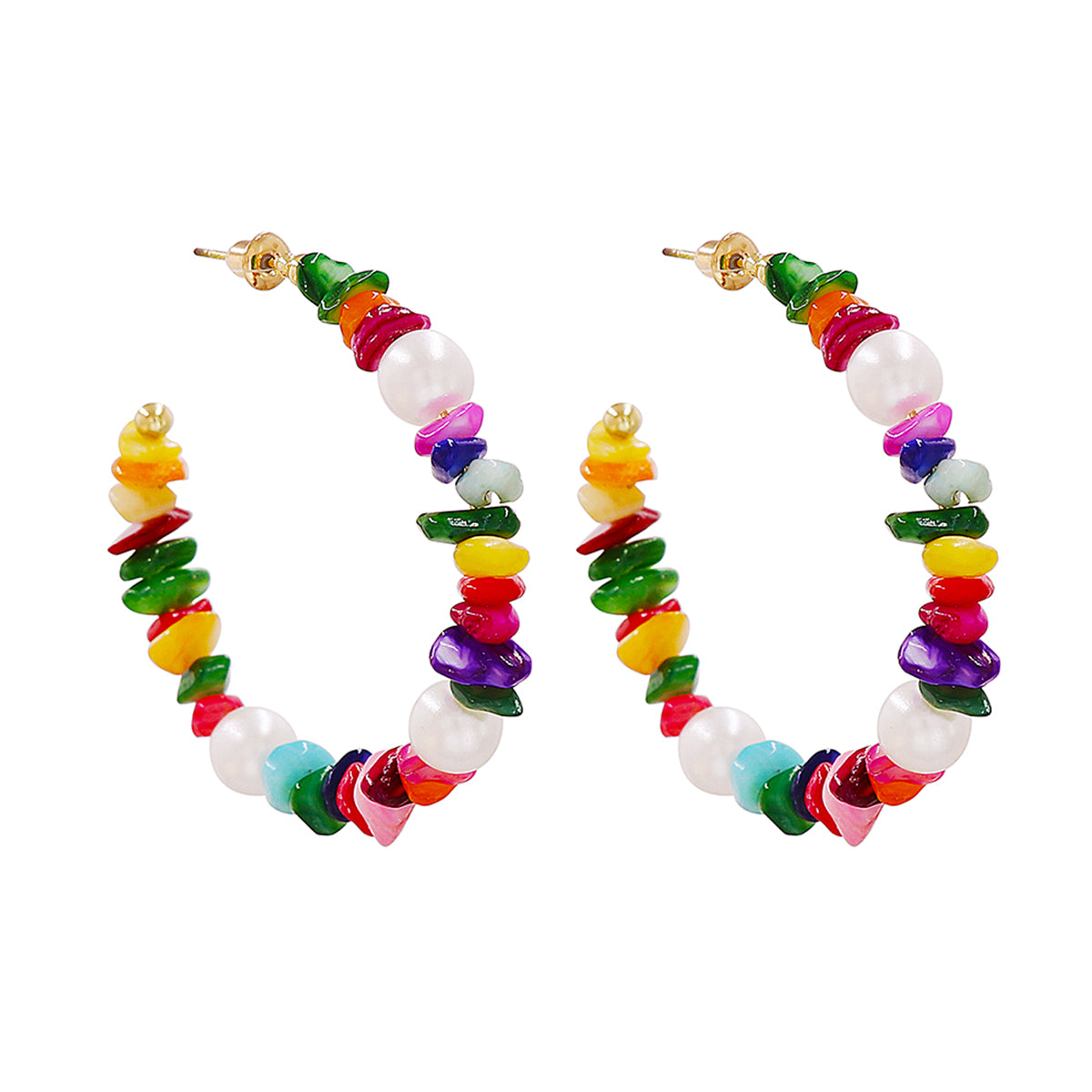Red Resin and Pearl 18K Gold-Plated Beaded Hoop Earrings, dainty minimalist design, styled look