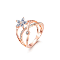 Cubic Zirconia & Crystal 18K Rose Gold-Plated Floral Ring