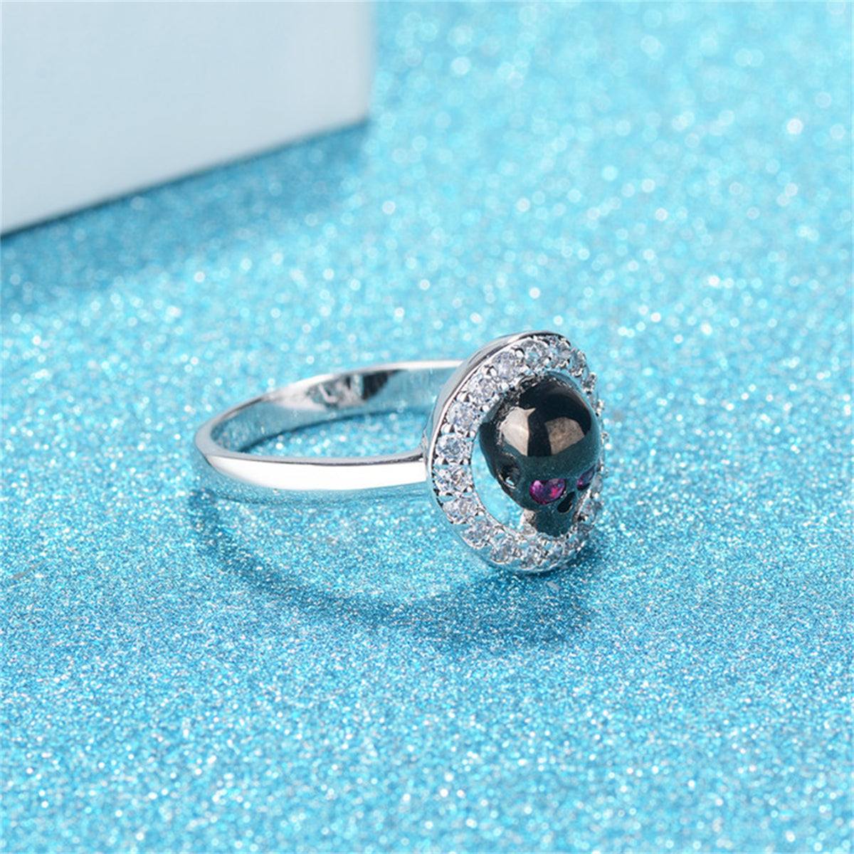 Cubic Zirconia and Silver-Plated Skull Hola Ring, silver statement rings for women, vintage-inspired design, styled look
